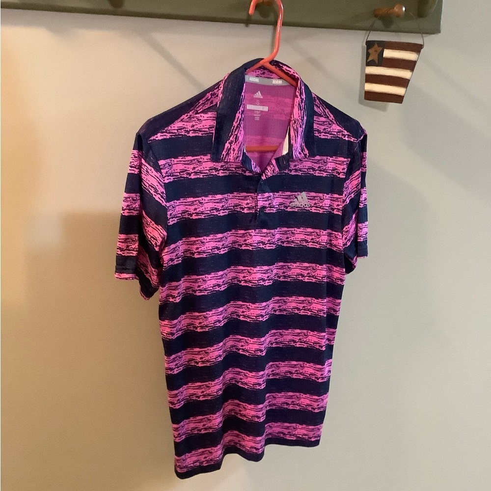 Adidas Pink and Purple Golf Polo Shirt Size Small